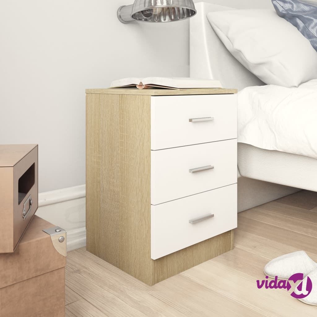 vidaXL Bedside Cabinet White and Sonoma Oak 38x35x56 cm Chipboard