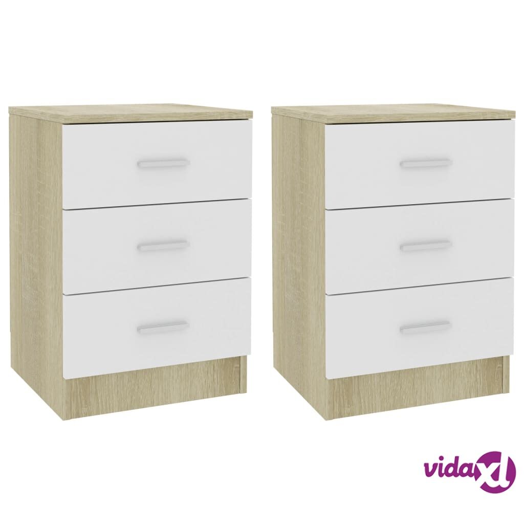 vidaXL Bedside Cabinets 2 pcs White and Sonoma Oak 38x35x56 cm Chipboard