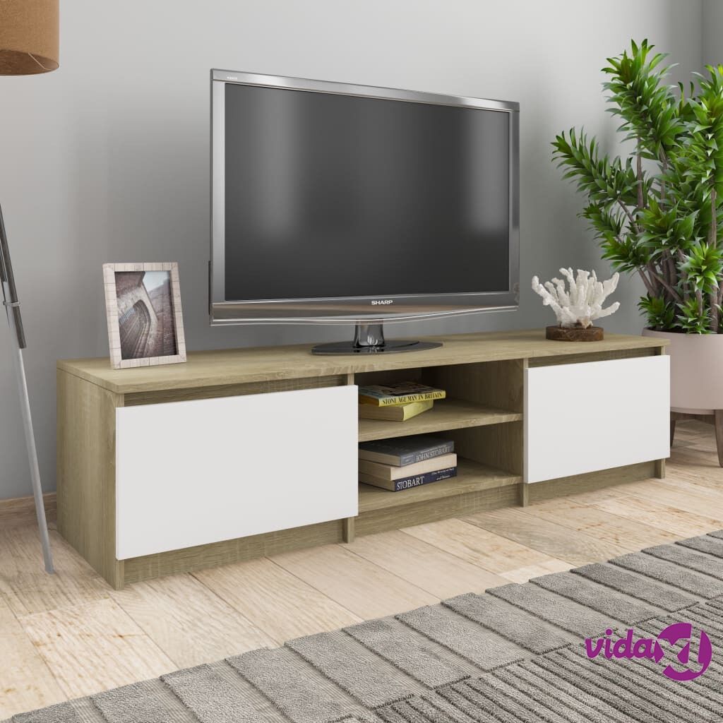 vidaXL TV Cabinet White and Sonoma Oak 140x40x35.5 cm Chipboard