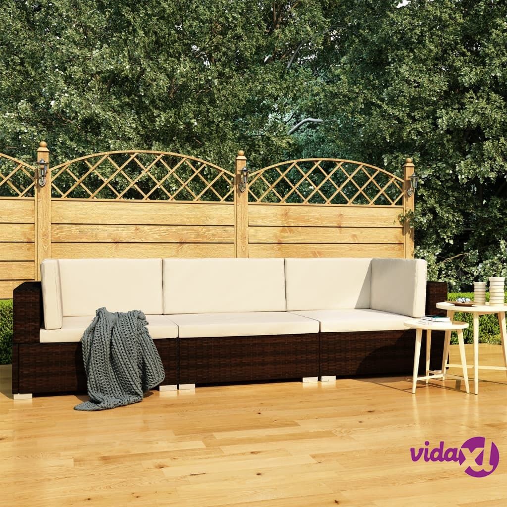 vidaXL 3 Piece Garden Sofa Set with Cushions Poly Rattan Brown