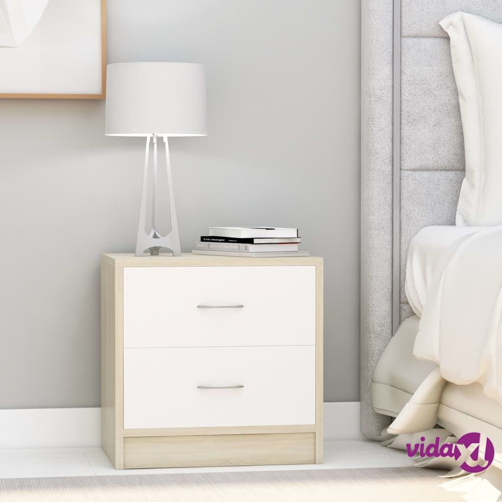 vidaXL Bedside Cabinet White and Sonoma Oak 40x30x40 cm Chipboard