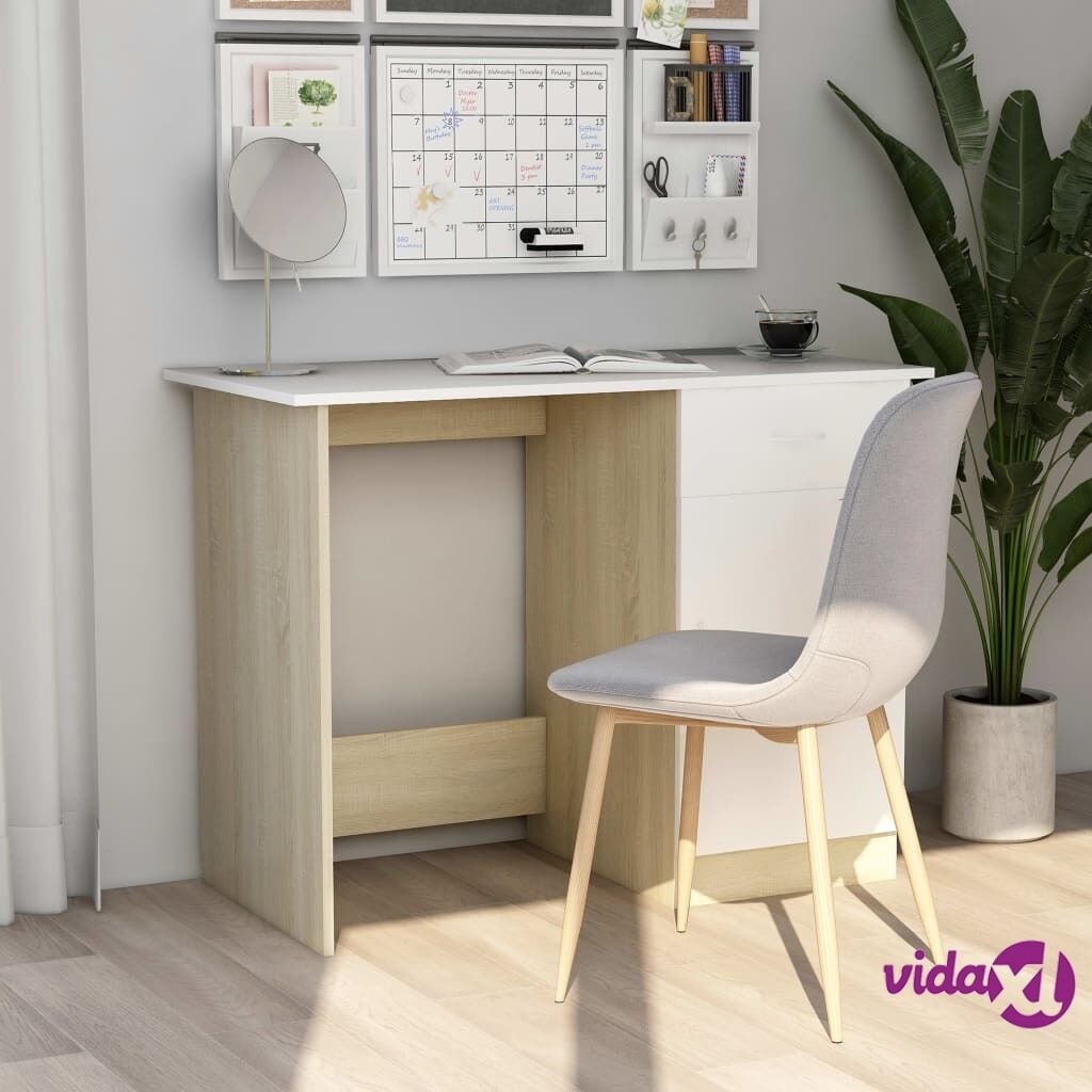 vidaXL Desk White and Sonoma Oak 100x50x76 cm Chipboard