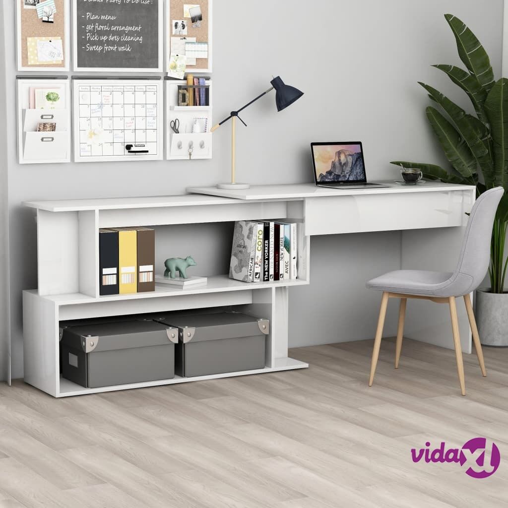 vidaXL Corner Desk High Gloss White 200x50x76 cm Chipboard