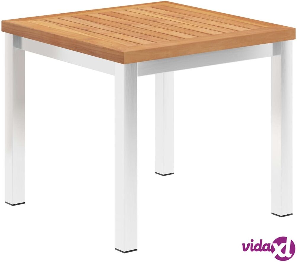 vidaXL Garden Side Table 45x45x38 cm Solid Teak Wood and Stainless Steel