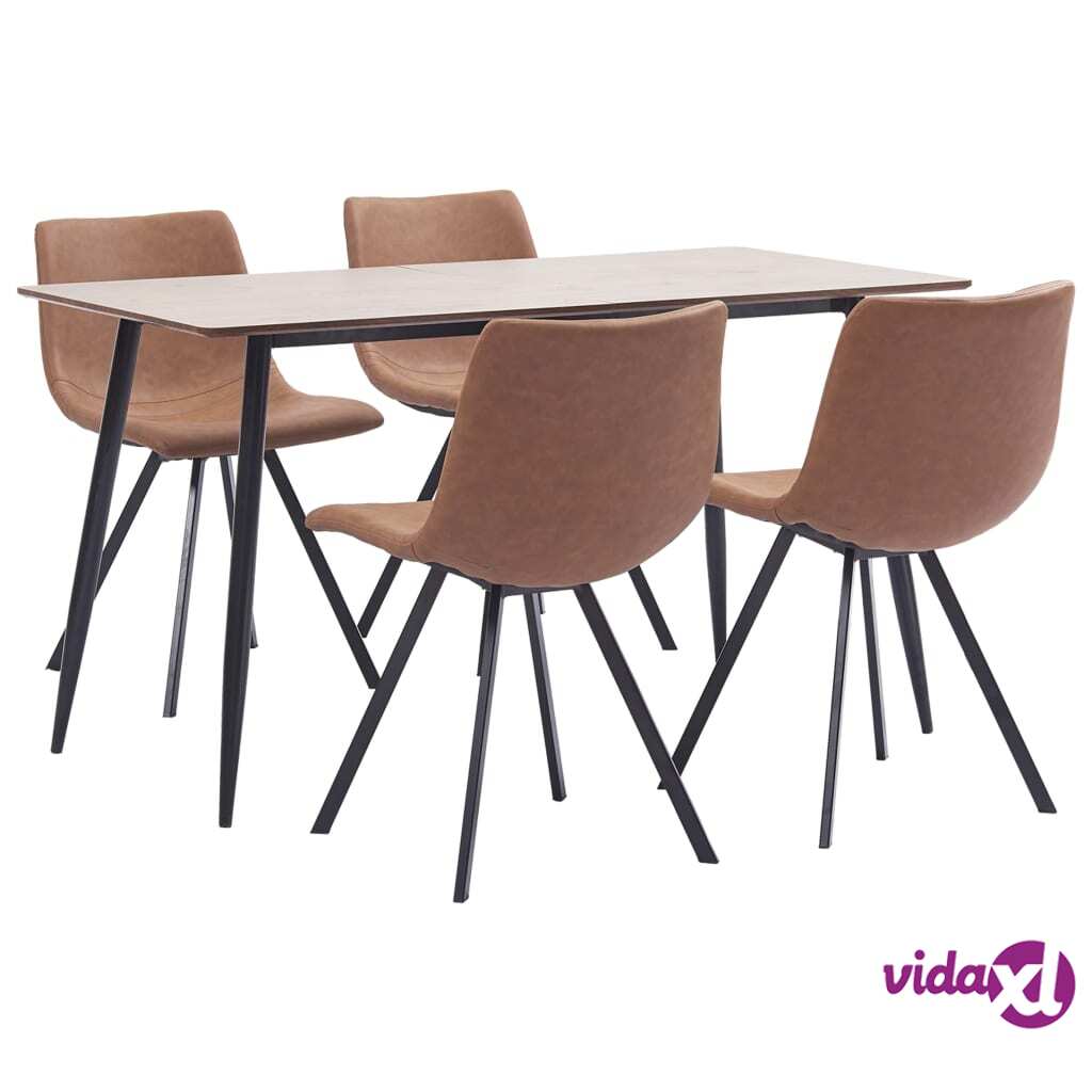 vidaXL 5 Piece Dining Set Medium Brown Faux Leather