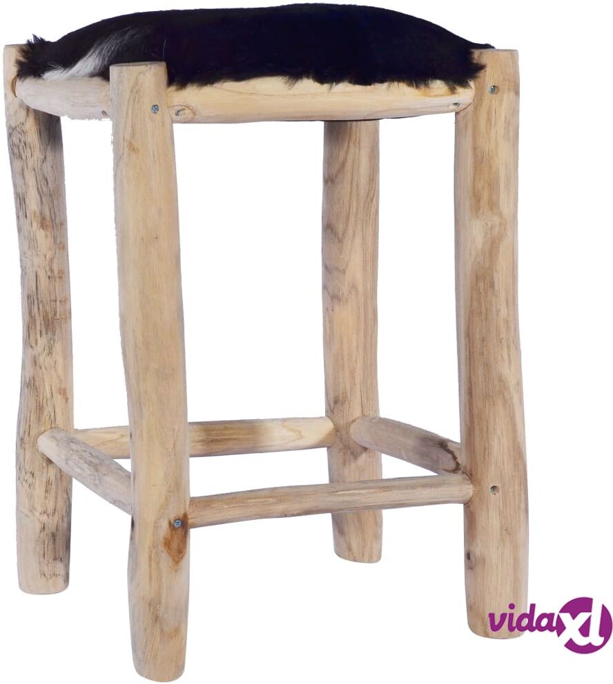 vidaXL Bar Stool Real Goat Leather and Solid Teak Wood