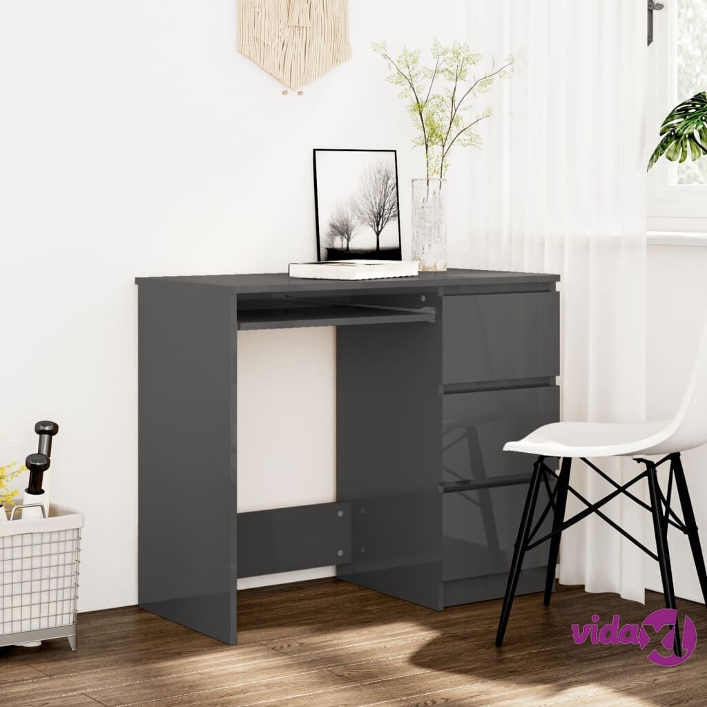 vidaXL Desk High Gloss Grey 90x45x76 cm Chipboard