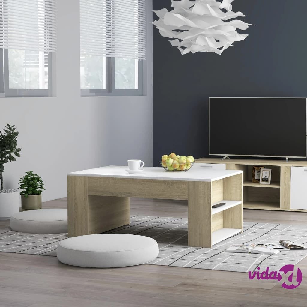 vidaXL Coffee Table White and Sonoma Oak 100x60x42 cm Chipboard