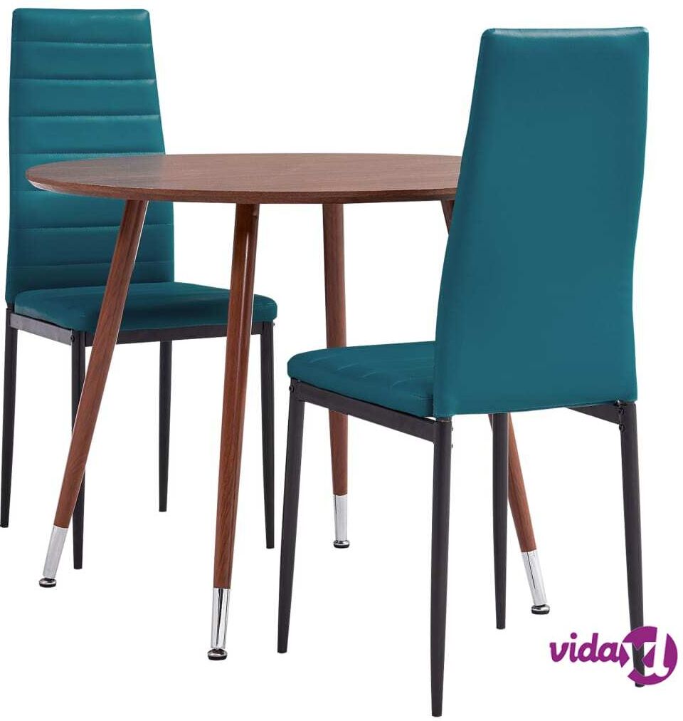 vidaXL 3 Piece Dining Set Faux Leather Sea Blue