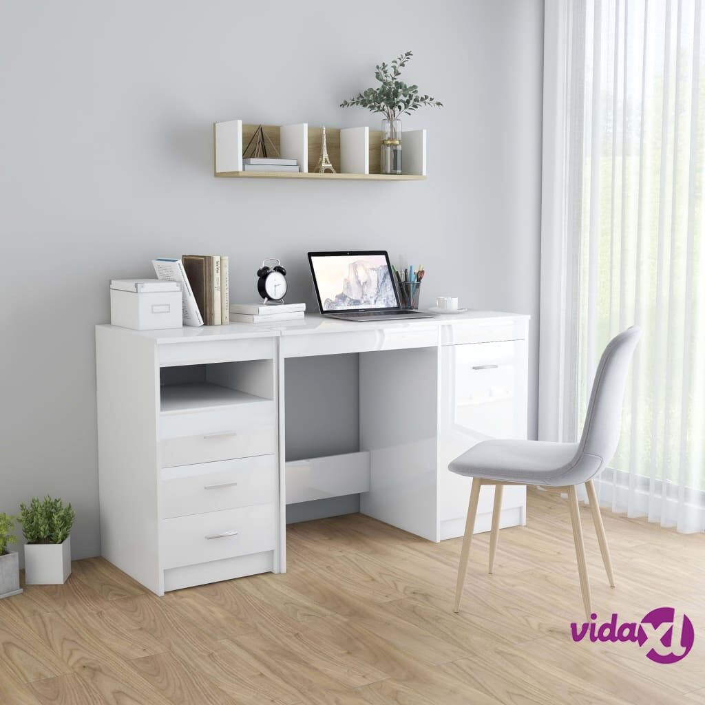 vidaXL Desk High Gloss White 140x50x76 cm Chipboard