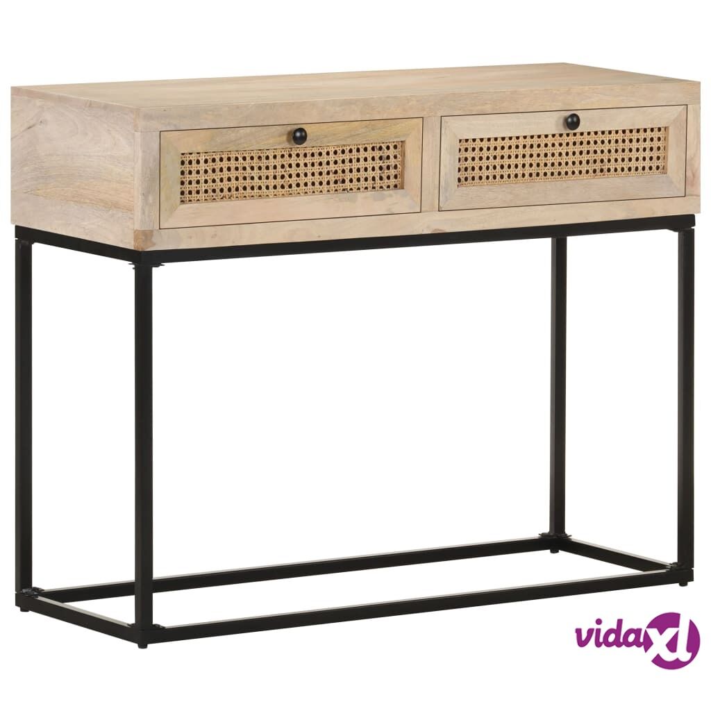 vidaXL Console Table 100x35x76 cm Solid Mango Wood and Natural Cane