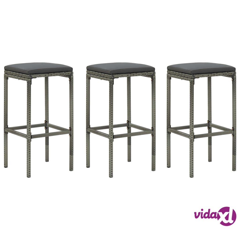 vidaXL Bar Stools with Cushions 3 pcs Grey Poly Rattan