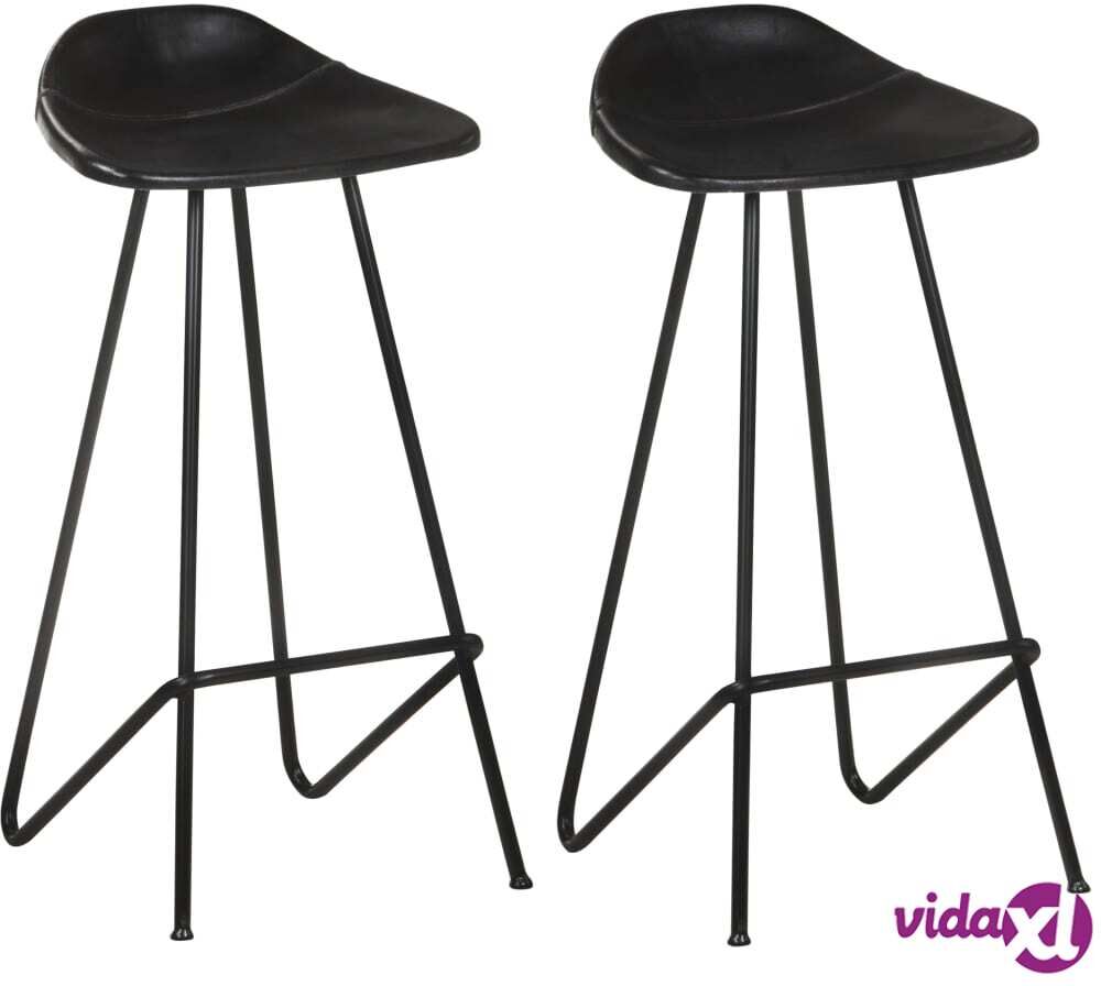 vidaXL Bar Stools 2 pcs Black Real Leather