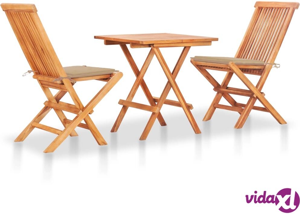 vidaXL 3 Piece Bistro Set with Beige Cushions Solid Teak Wood