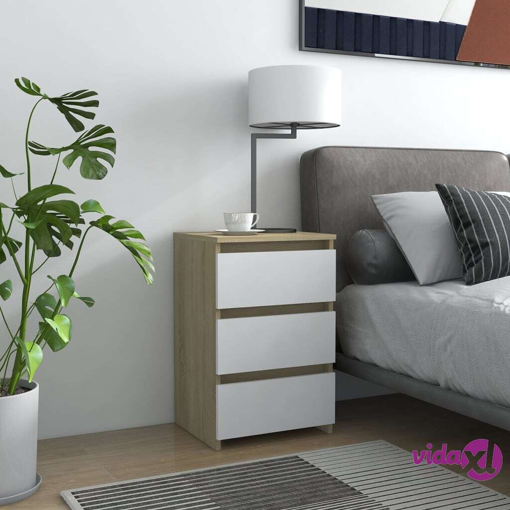 vidaXL Bed Cabinet White and Sonoma Oak 40x35x62.5 cm Chipboard