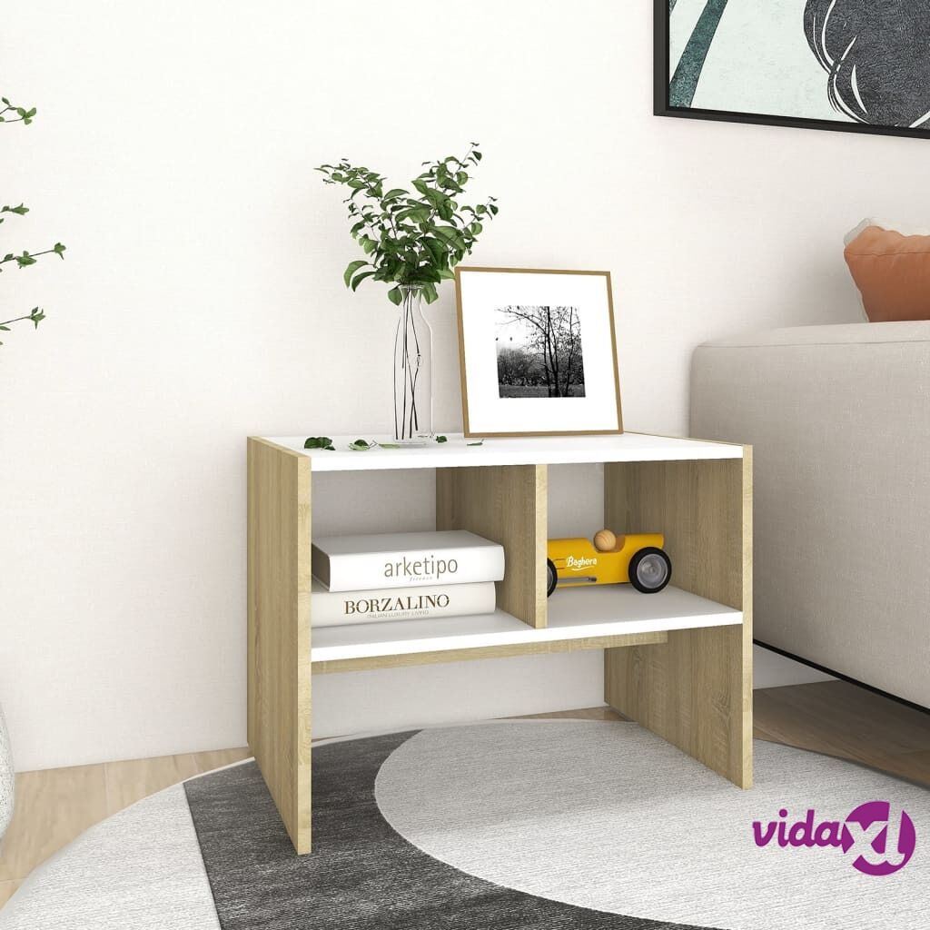 vidaXL Side Table White and Sonoma Oak 60x40x45 cm Chipboard