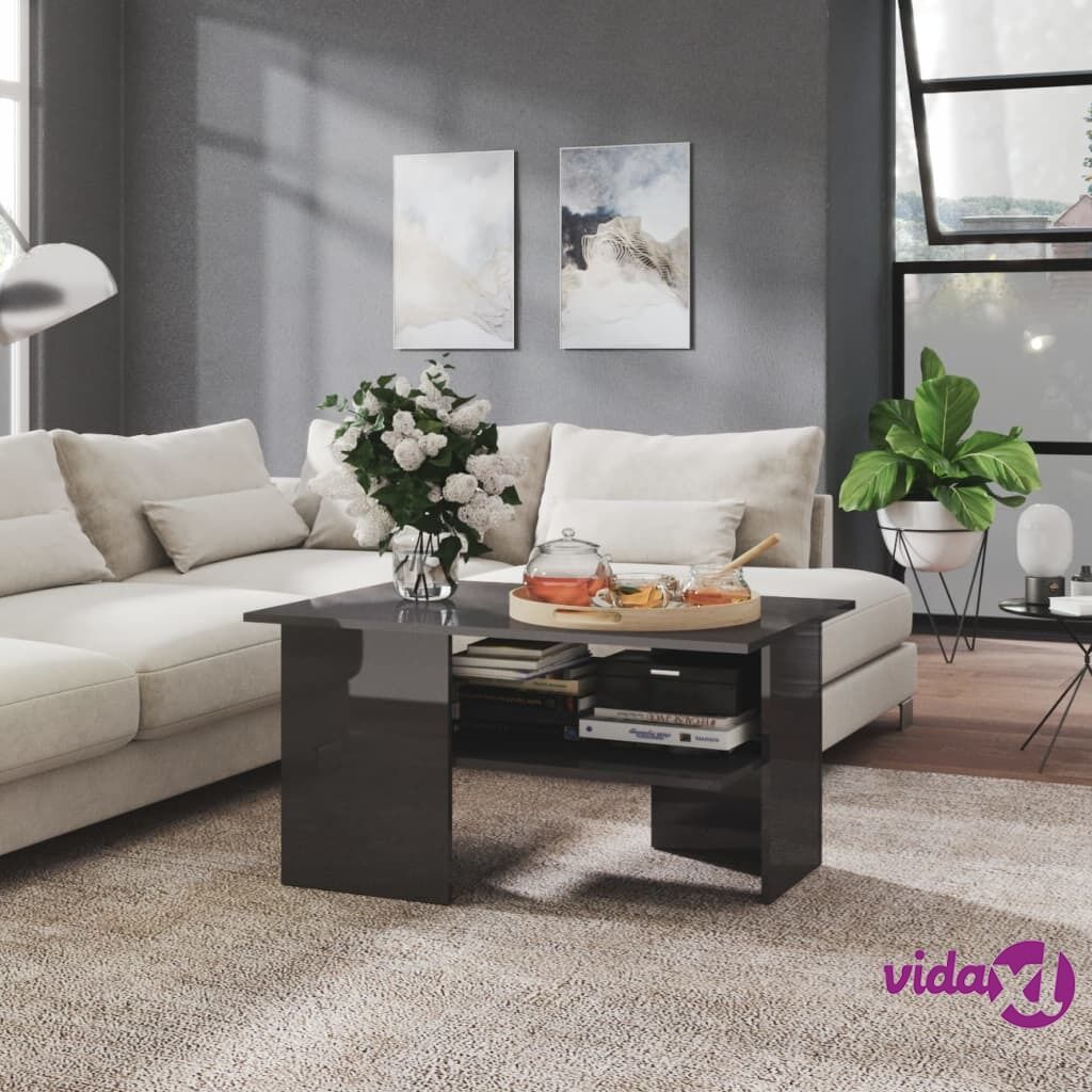 vidaXL Coffee Table High Gloss Grey 90x60x46.5 cm Chipboard