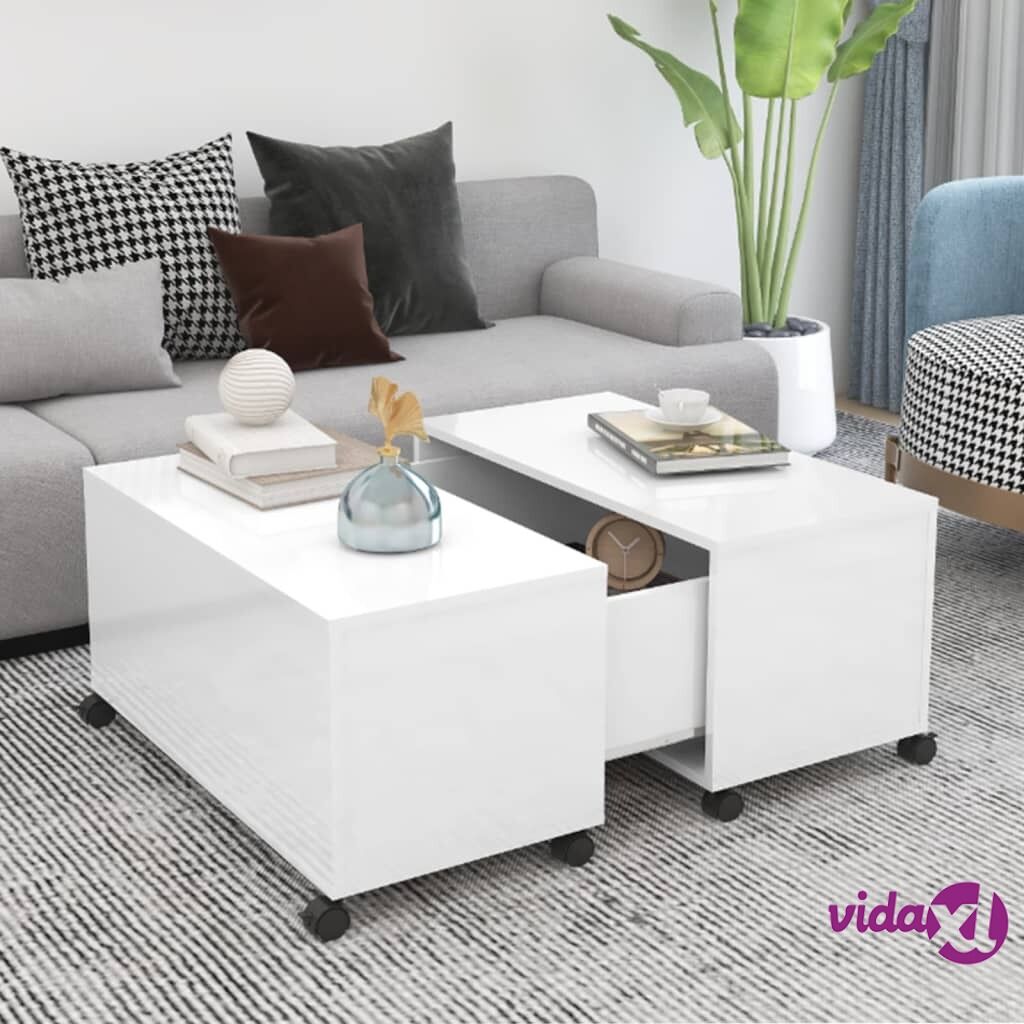 vidaXL Coffee Table High Gloss White 75x75x38 cm Chipboard