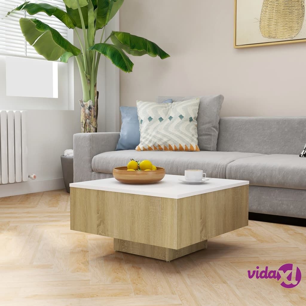 vidaXL Coffee Table White and Sonoma Oak 60x60x31.5 cm Chipboard