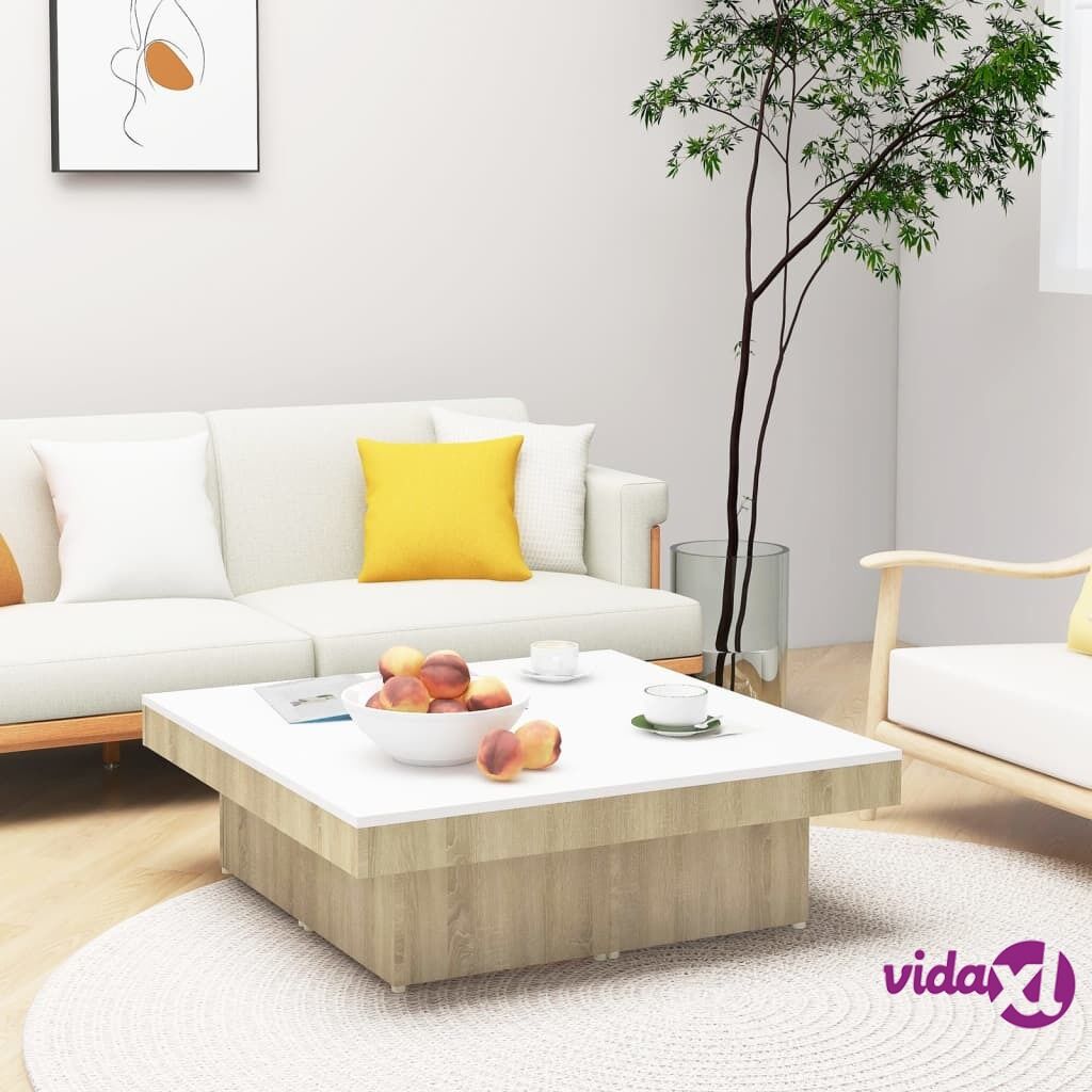 vidaXL Coffee Table White and Sonoma Oak 90x90x28 cm Chipboard