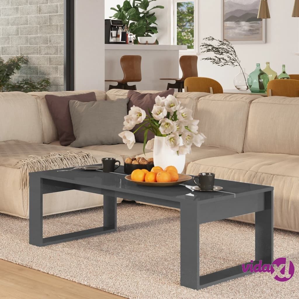 vidaXL Coffee Table High Gloss Grey 110x50x35 cm Chipboard