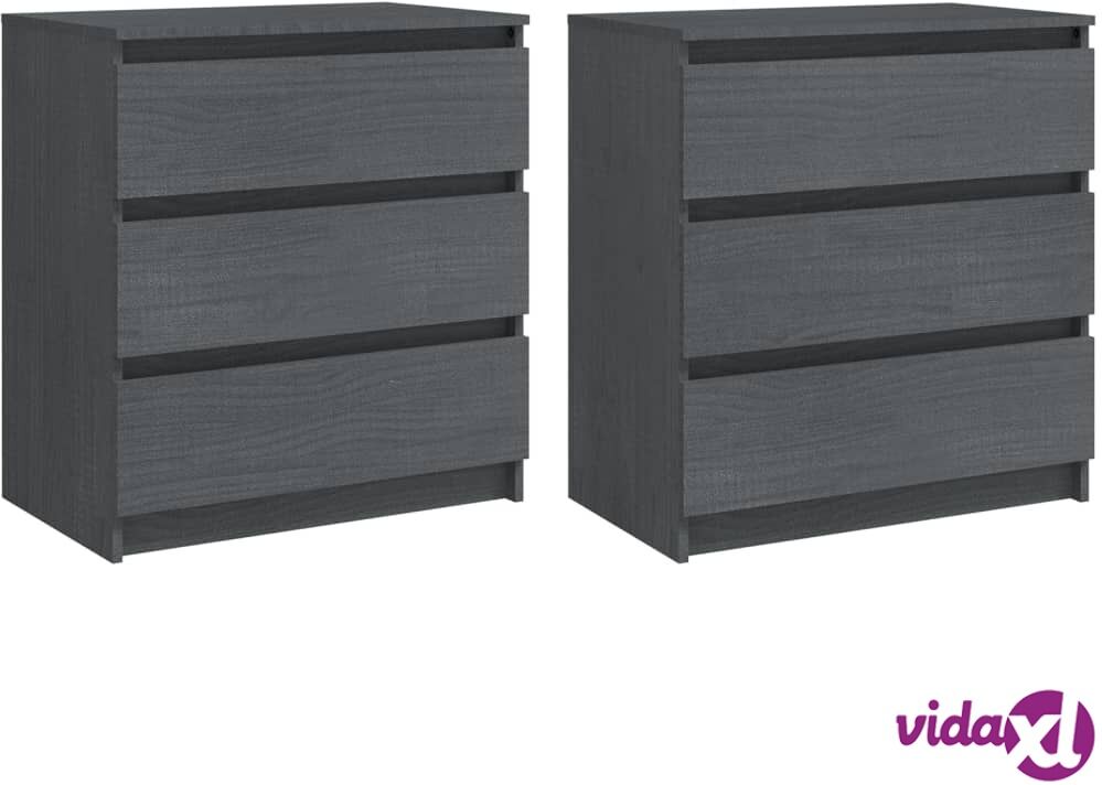 vidaXL Bedside Cabinets 2 pcs Grey 60x36x64 cm Solid Pinewood