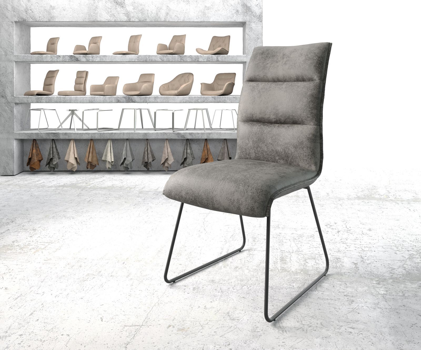 DELIFE Chaise de salle à manger Xantus-Flex gris vintage cadre patin noir