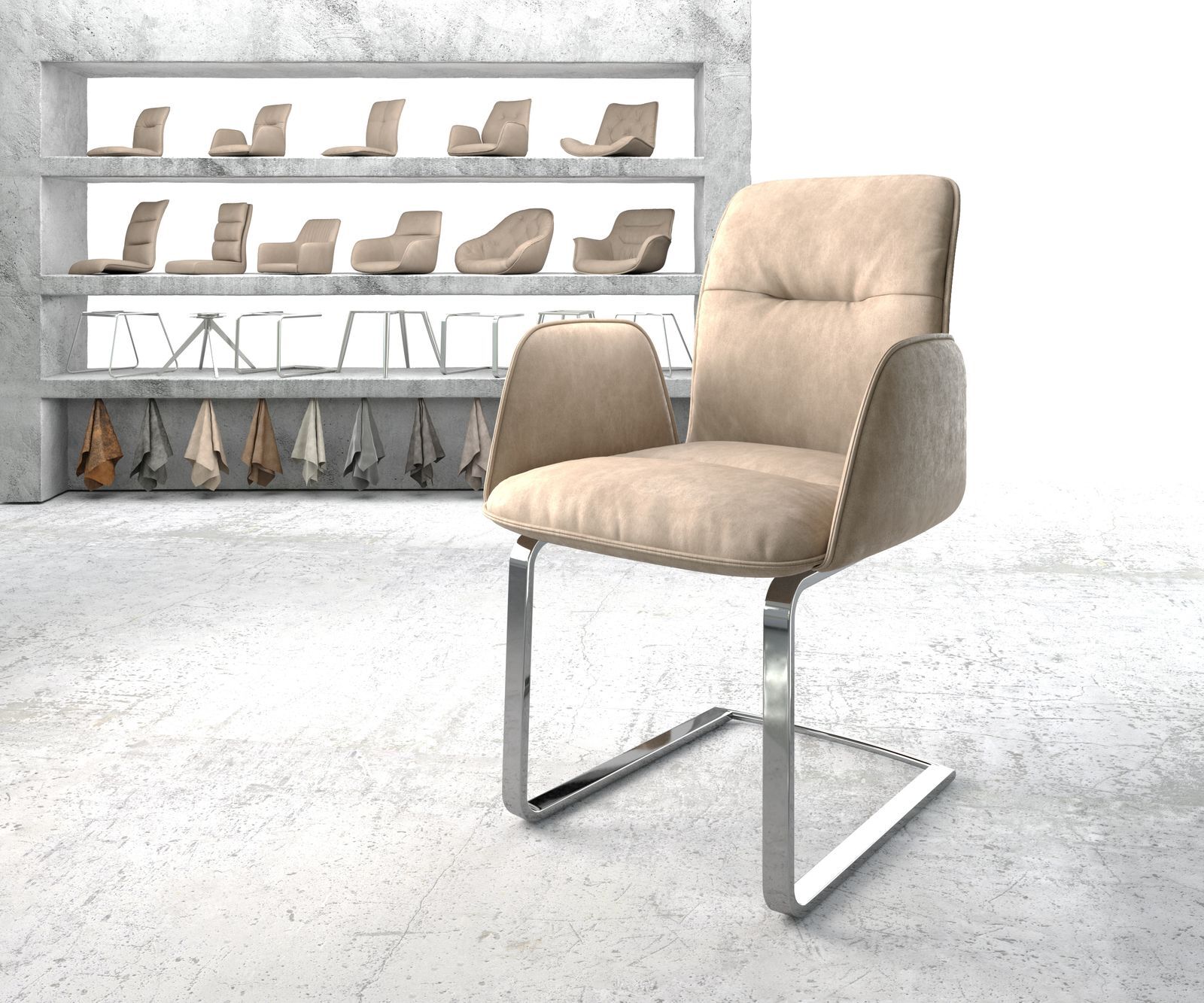 DELIFE Fauteuil Vinja-Flex beige vintage cantilever plat chromé