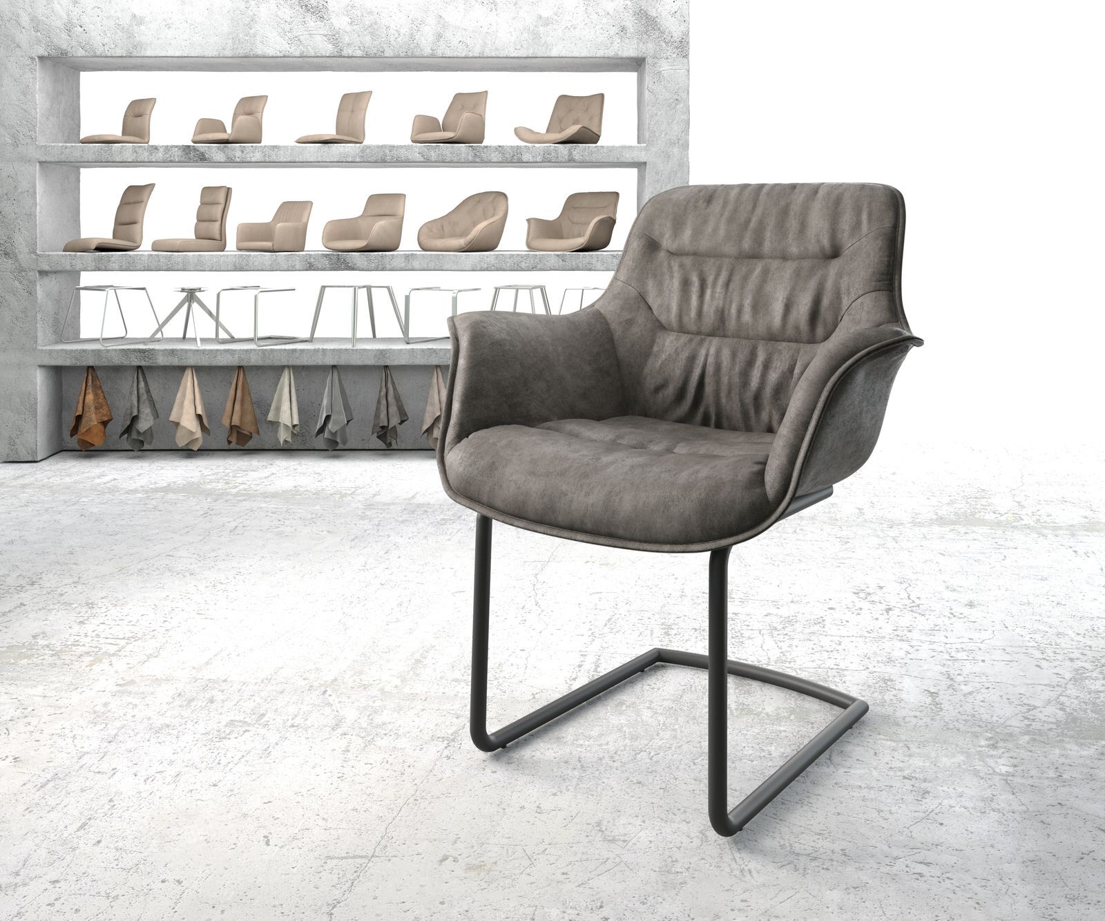 DELIFE Fauteuil Kaira-Flex anthracite vintage cantilever rond noir