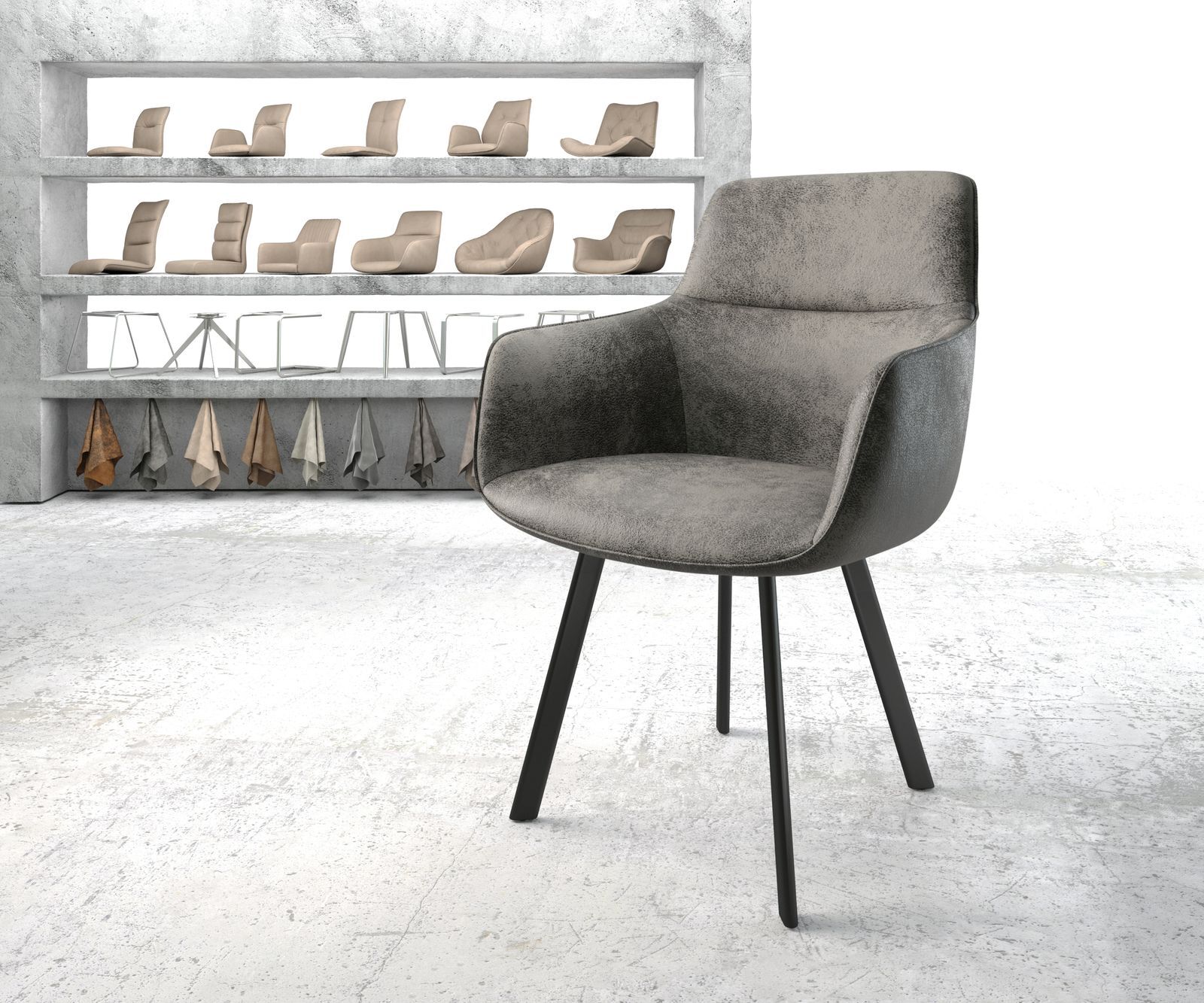 DELIFE Chaise de salle à manger Pejo-Flex gris vintage 4-pieds ovale noir
