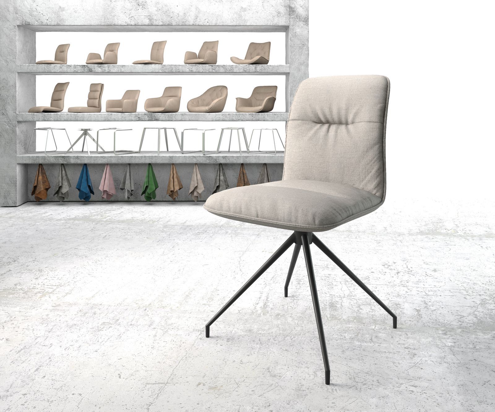 DELIFE Chaise-pivotante Vinjo-Flex gris clair rayures cadre croisé conique noir