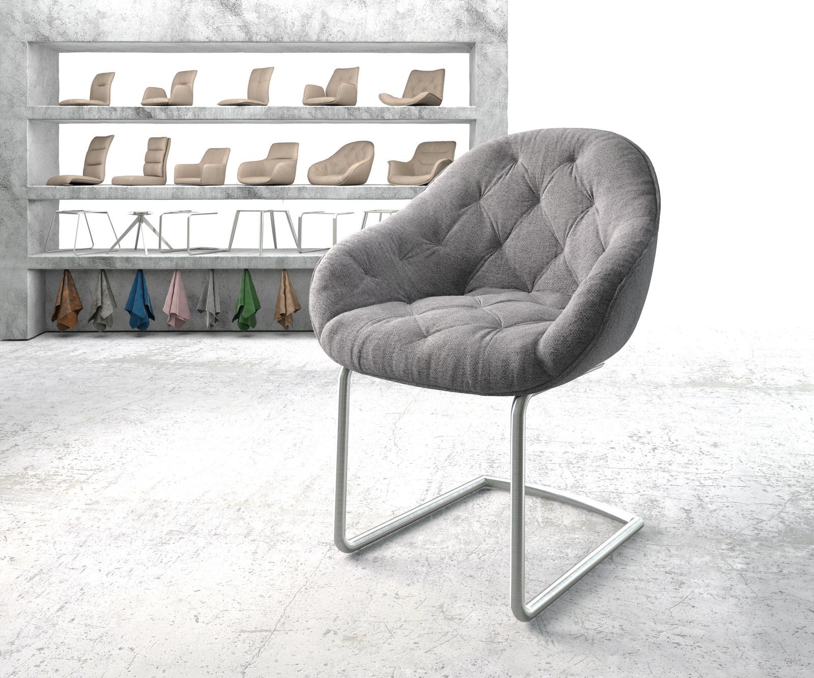 DELIFE Fauteuil Gaio-Flex gris clair structure cantilever rond acier inoxydable