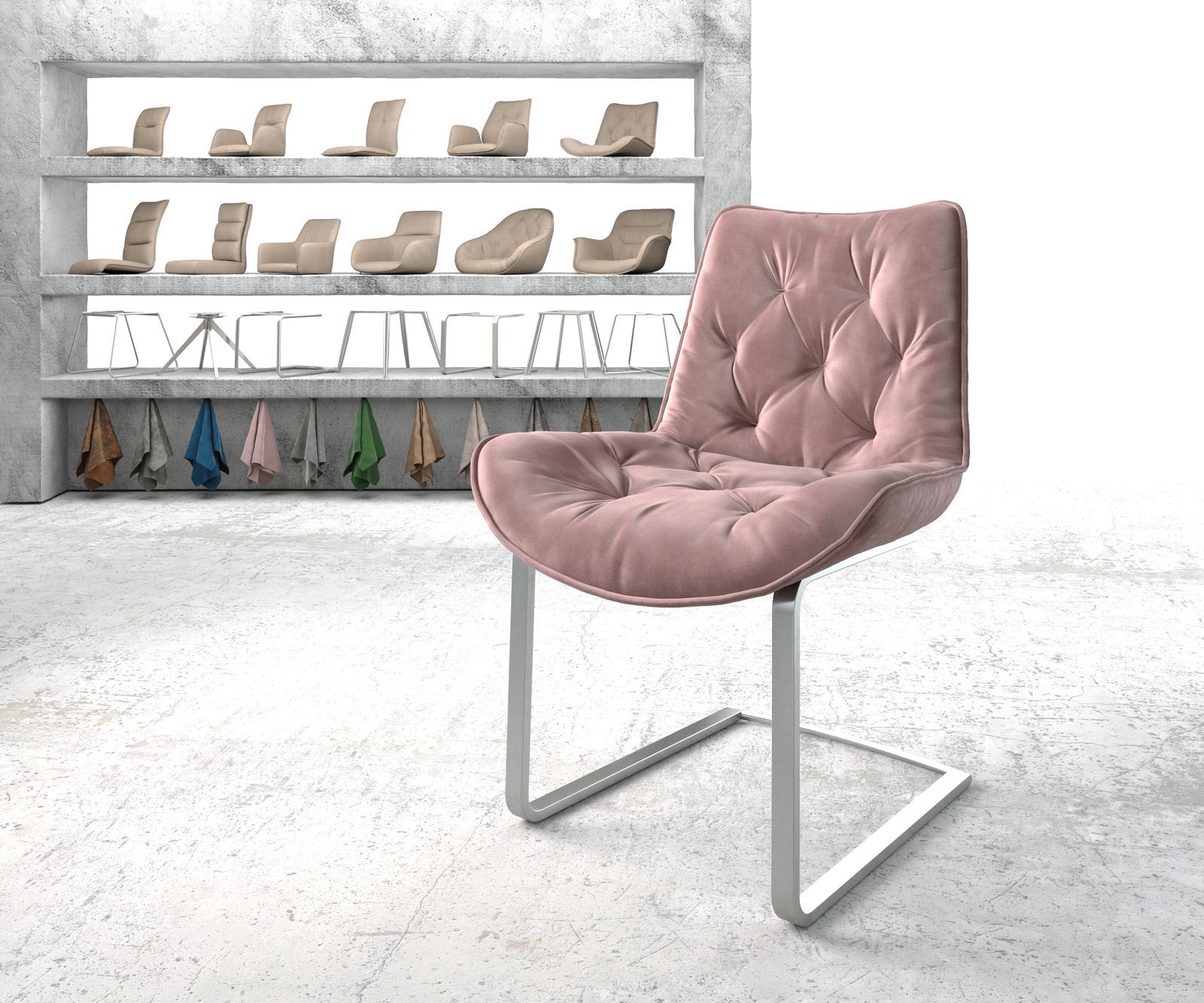 DELIFE Chaise-de-salle-à-manger Taimi-Flex rosé velours cantilever plat acier...