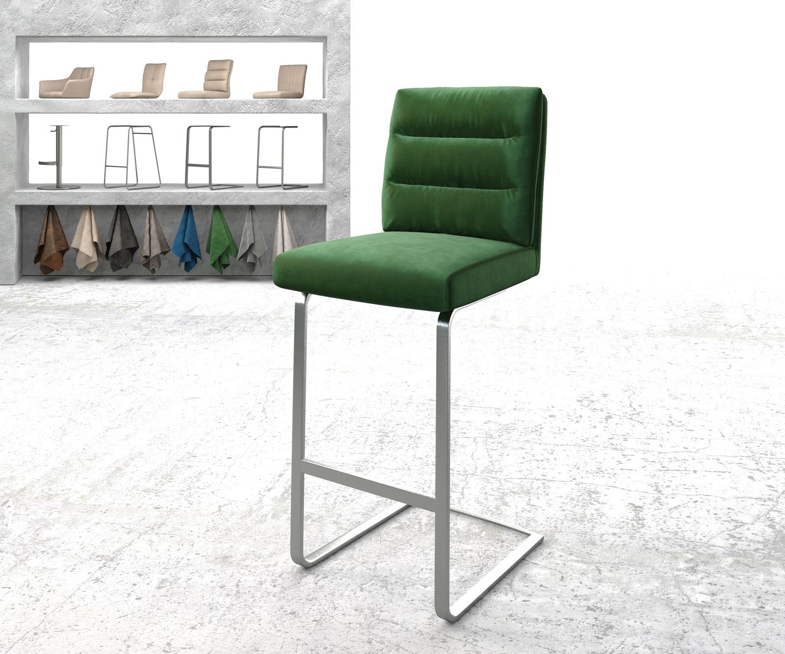 DELIFE Chaise-de-bar Pela-Flex velours vert chaise cantilever acier plat inoxydable