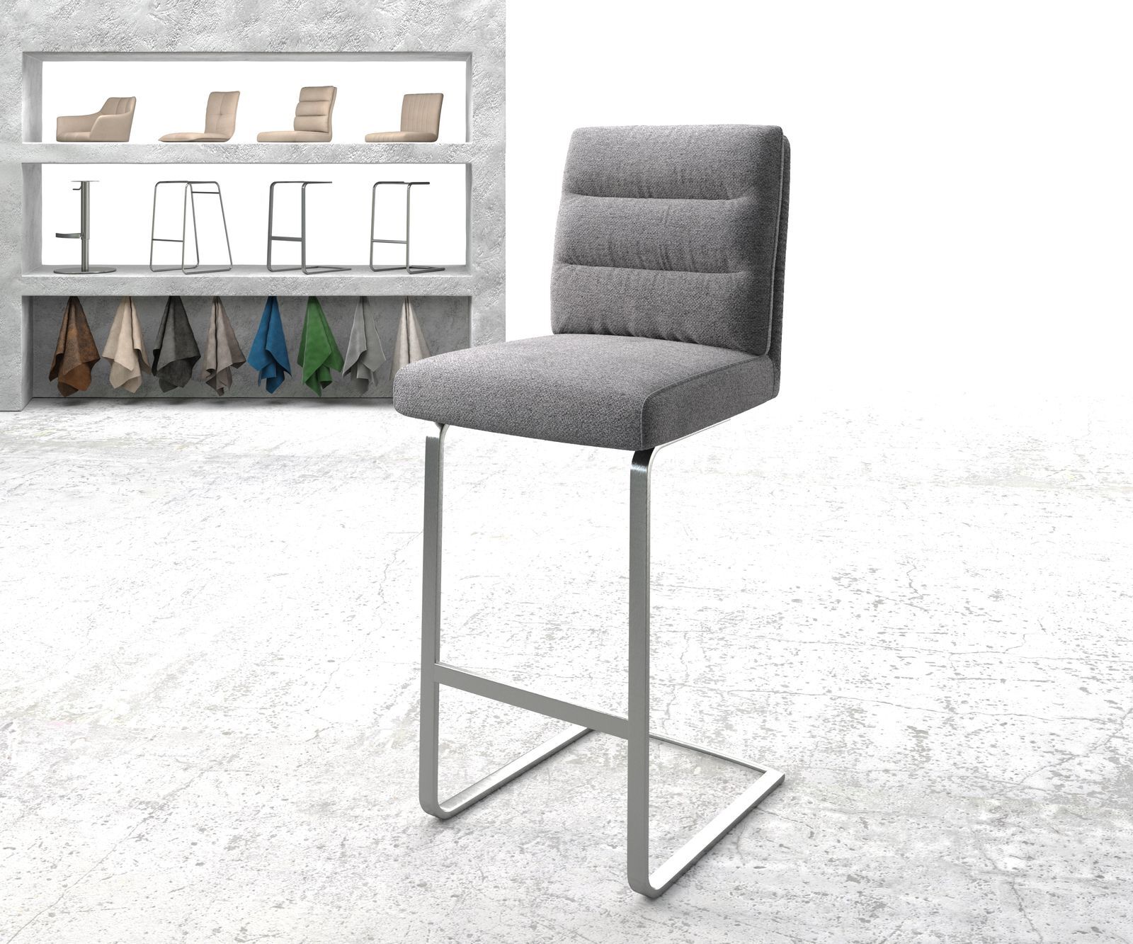 DELIFE Chaise-de-bar Pela-Flex tissu texturé gris clair chaise cantilever acier plat...