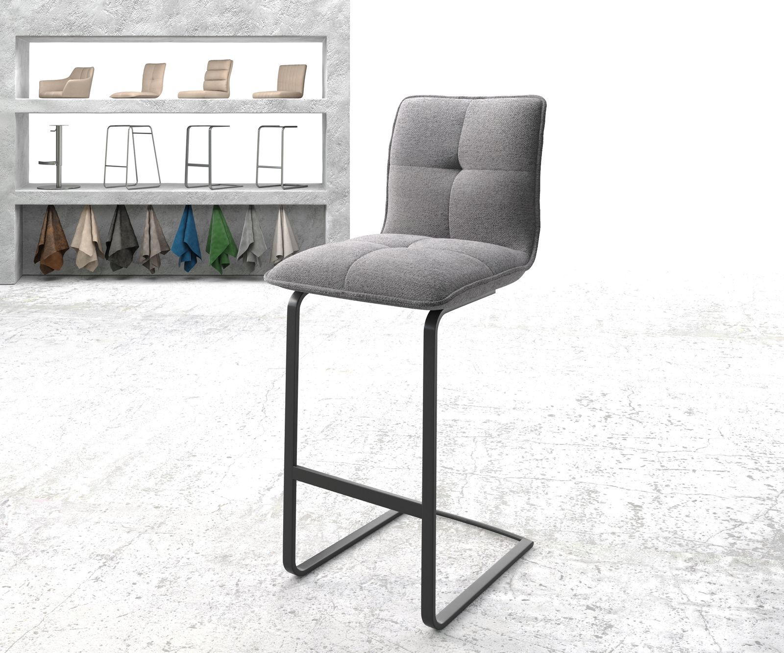 DELIFE Chaise-de-bar Maddy-Flex tissu texturé gris clair chaise cantilever métal plat