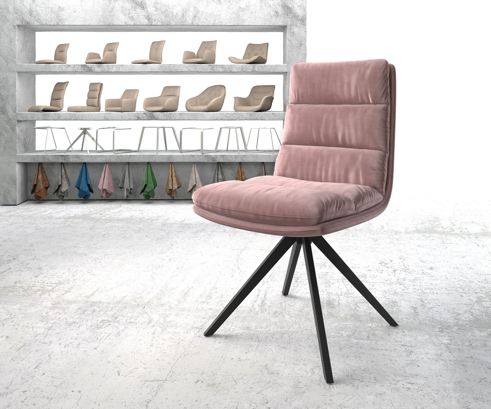 DELIFE Chaise-pivotante Abelia-Flex velours rosé cadre croisé carré noir