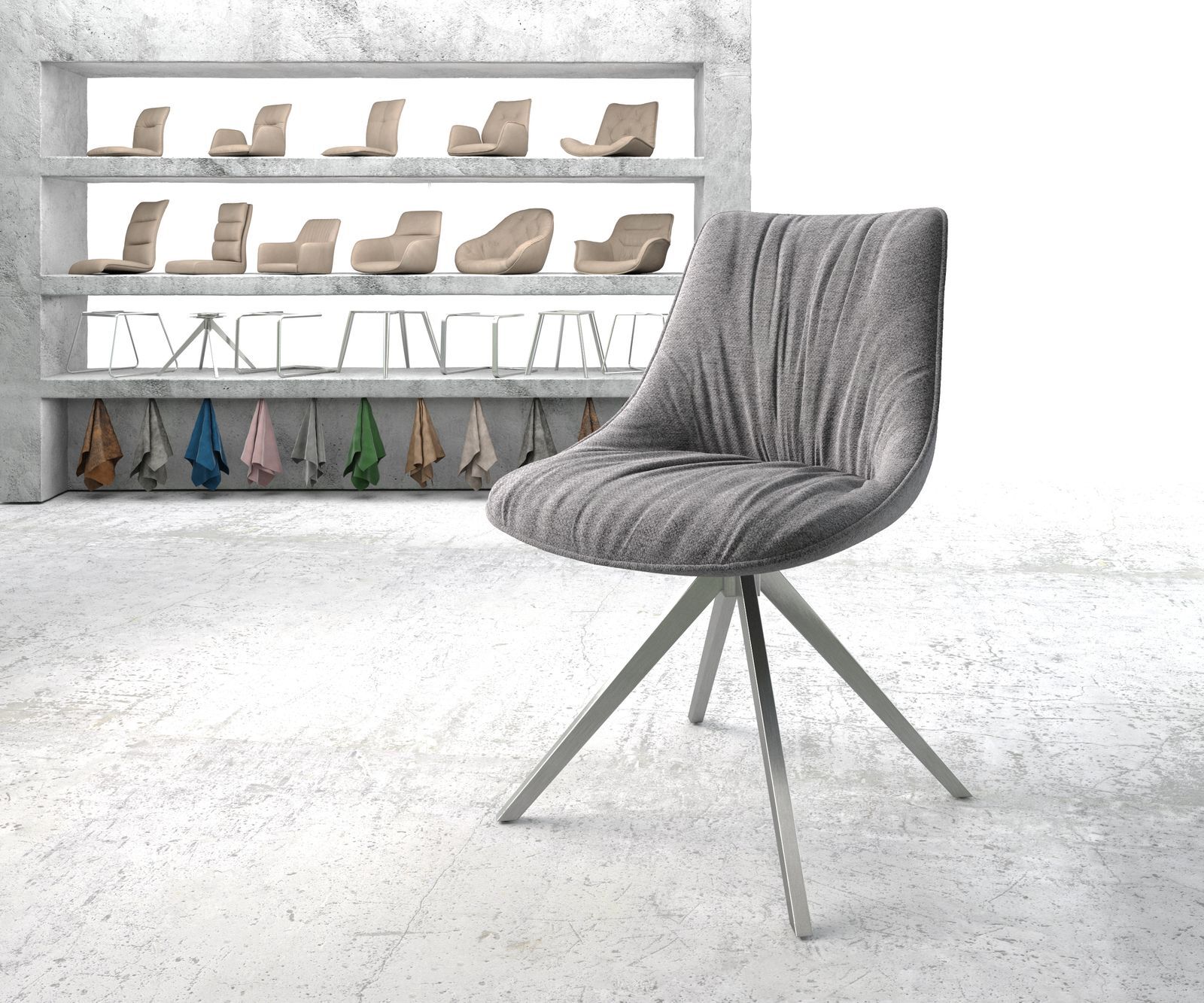 DELIFE Chaise-pivotante Elda-Flex tissu texturé gris clair cadre croisé carré acier...