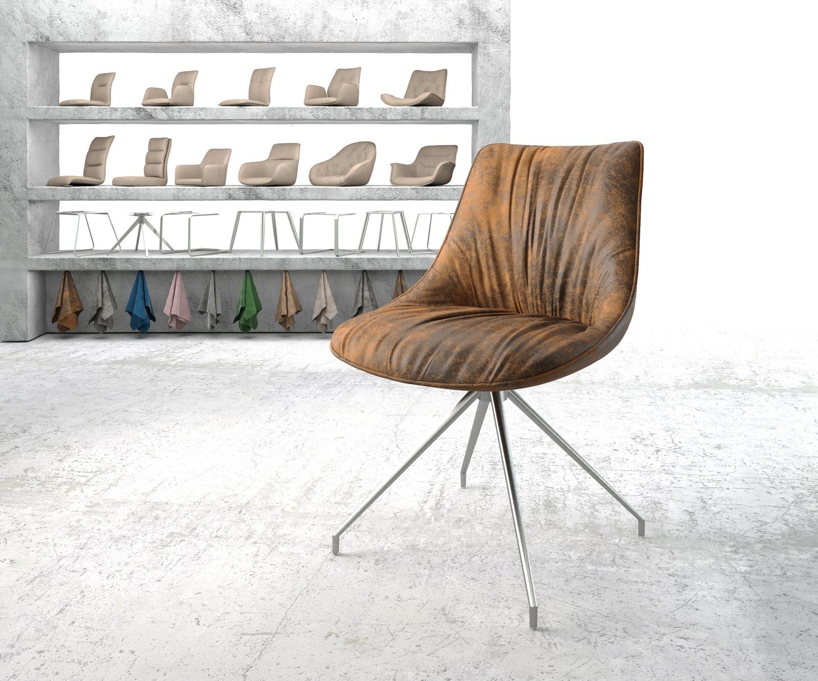 DELIFE Chaise-pivotante Elda-Flex marron vintage cadre croisé conique acier inoxydable