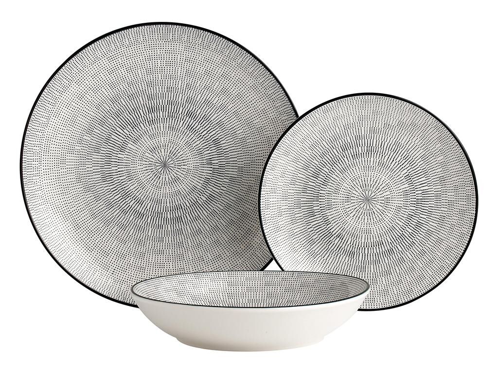 SIA Service vaisselle SIA en porcelaine fine OSIS - 18 pièces - blanc et motifs noirs