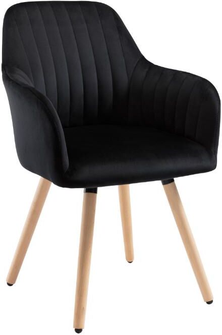 Vente-unique.be Chaise avec accoudoirs ELEANA - Velours et Métal Effet Bois - Noir