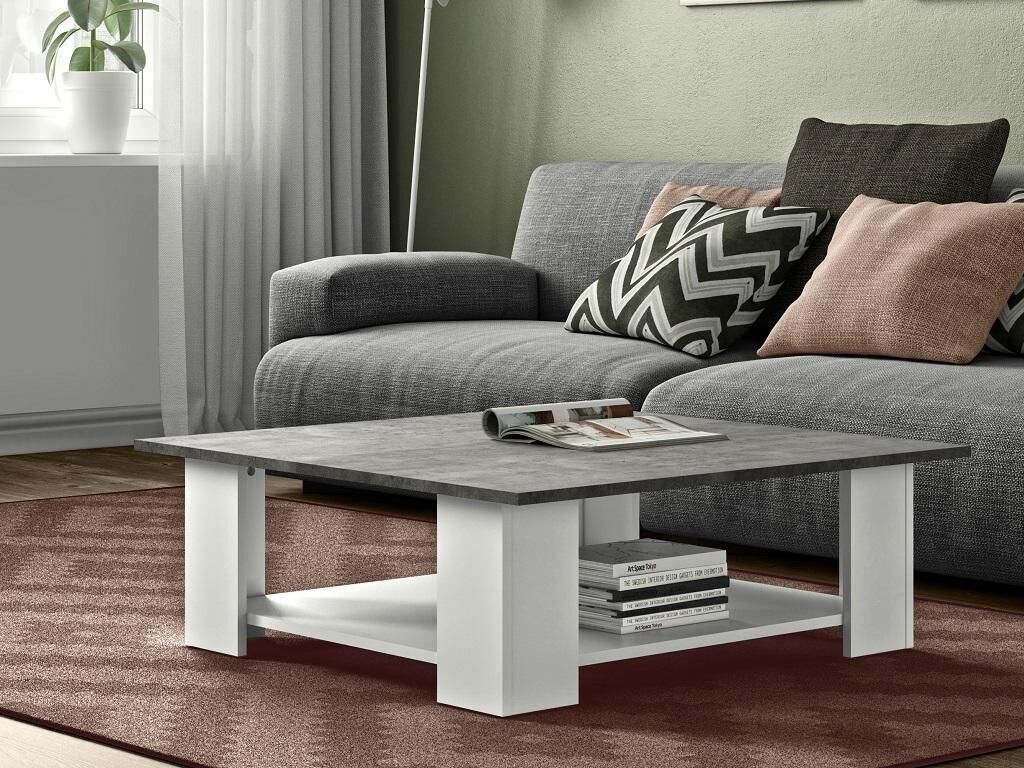 Vente-unique.be Table basse JANET - Coloris : Béton et Blanc