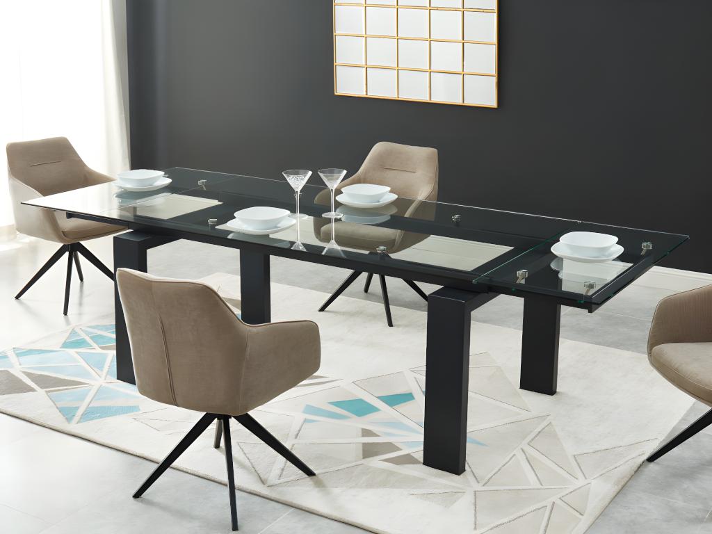 Vente-unique.be Table à manger extensible LUBANA - Verre trempé & métal - Noir - 8 à 10 couverts