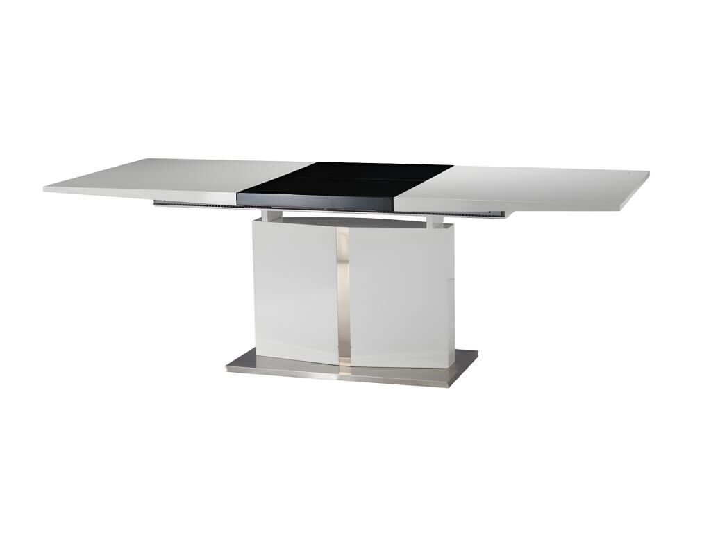 Vente-unique.be Table à manger extensible TRINITY - 6 à 8 couverts - Acier inoxydable et MDF laqué blanc