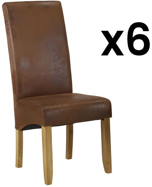 Vente-unique.be Lot de 6 chaises SANTOS - Microfibre aspect cuir vieilli - Pieds bois clair