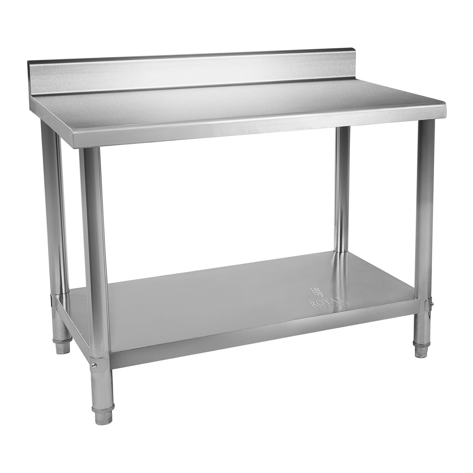 Royal Catering Table de travail en inox - 120 x 60 cm - Capacité de 110 kg - Avec dosseret RCAT-120/60-N