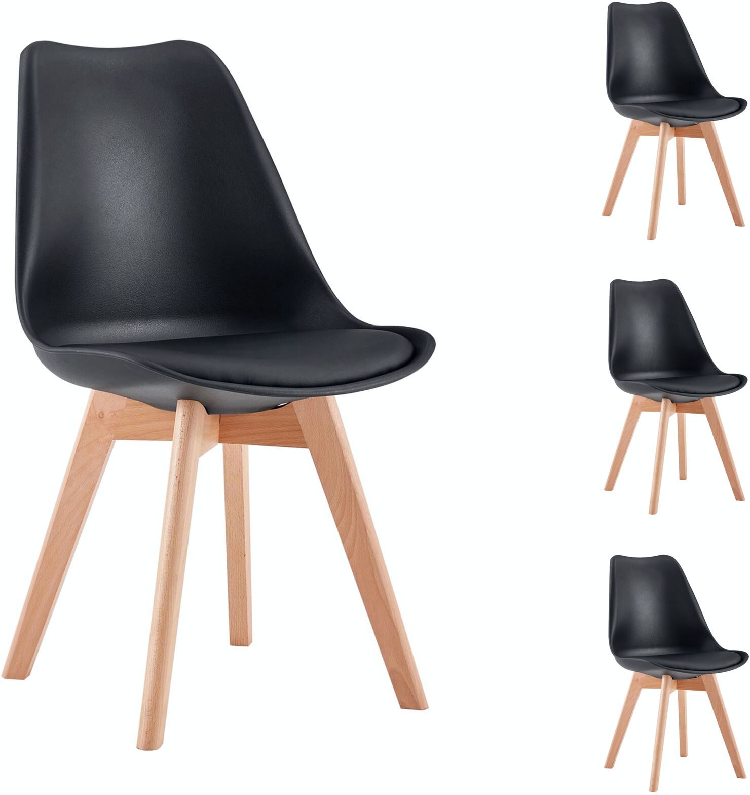 IDIMEX Lot de 4 chaises scandinaves ABBY, en synthétique noir