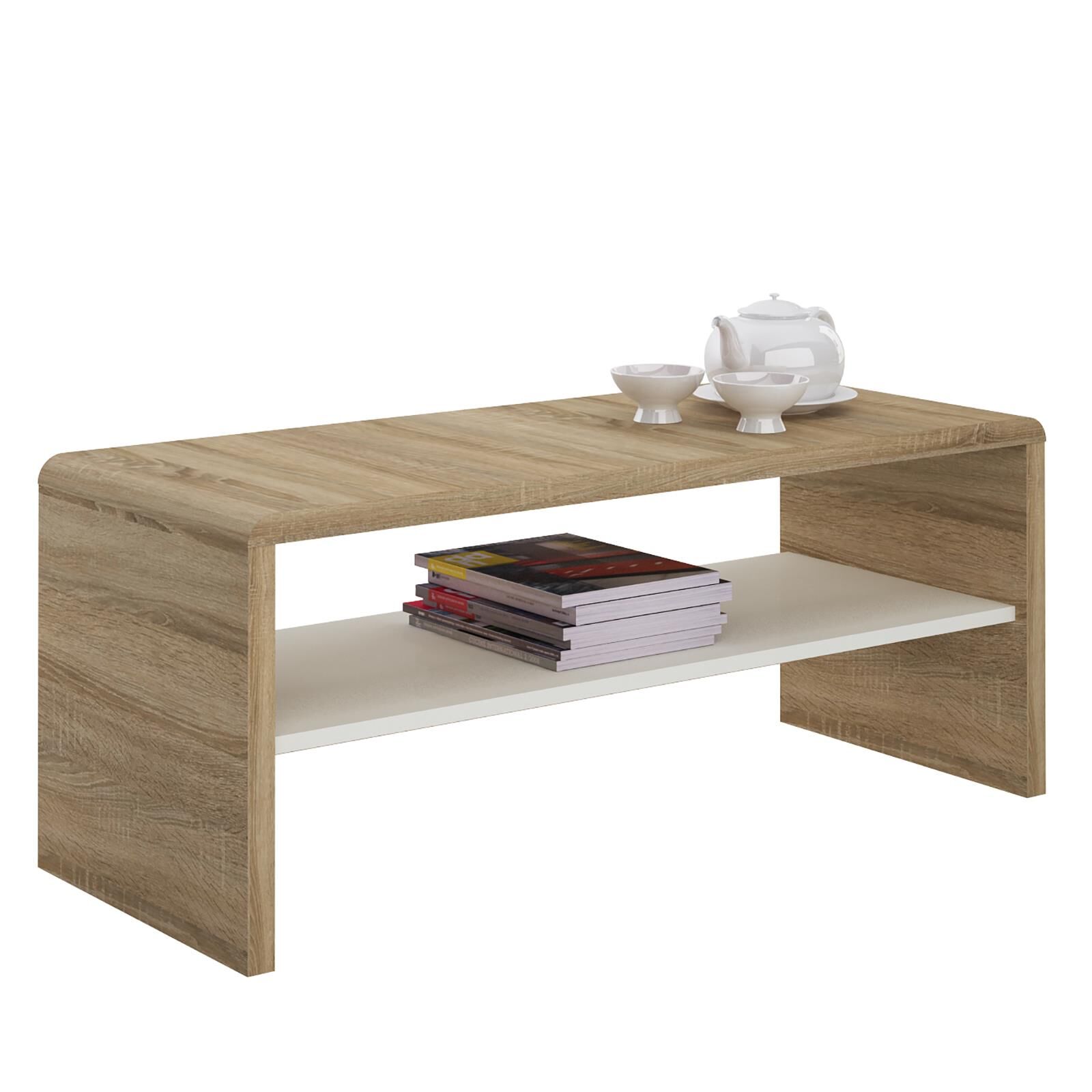 IDIMEX Table basse / Meuble TV NOELLE, en mélaminé décor chêne sonoma et blanc mat