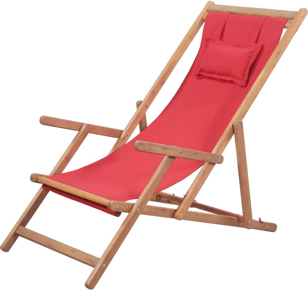 vidaXL Chaise pliable de plage Tissu et cadre en bois Rouge