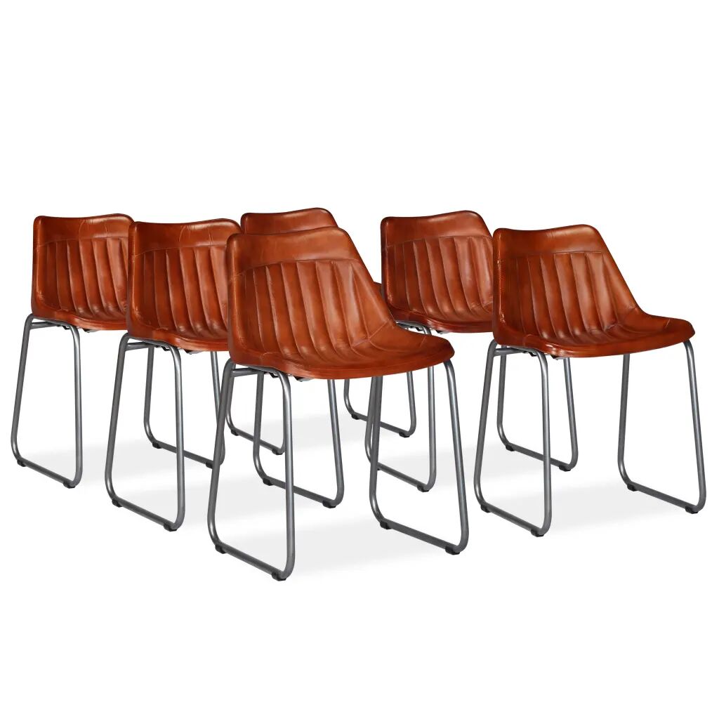 vidaXL Chaises de salle à manger 6 pcs Marron Cuir véritable